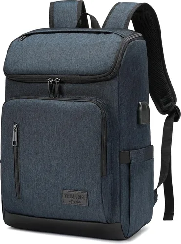 Vista 11 de YALUNDISI - Mochila vintage con puerto de carga USB para mujeres y hombres para laptop y viajes, Negro, 15,6 pulg.