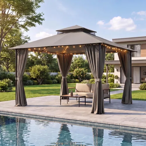 Vista 31 de COBIZI 10x15 Outdoor Patio Gazebo with Privacy Curtains, Khaki Caqui