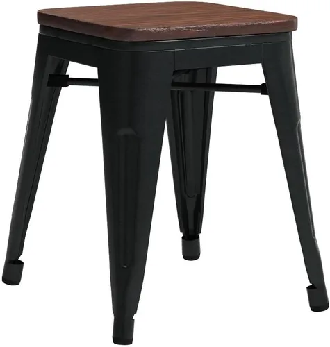 Vista 5 de HAOBO Home Taburete de metal industrial moderno con asiento de madera [Juego de 4] Silla de comedor apilable de 18 pulgadas, taburetes cortos Sin