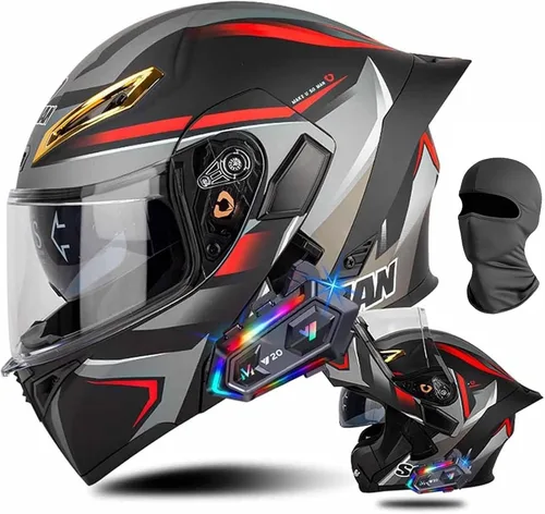 Vista 20 de Cascos de motocicleta modulares con Bluetooth de doble visera, aprobados por DOT FMVSS 218, casco de motocicleta abatible de cara completa