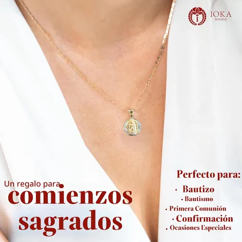 Vista 5 de Ioka Colgante con Dije de Sello de la Virgen María de Guadalupe de Oro de 14K con Collar de Cadena Valentino de 1.5mm