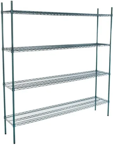 Vista 60 de Kit de 4 estantes de epoxi verde NSF de 21 x 72 pulgadas con postes de 86 pulgadas, estantería de almacenamiento resistente, kit de estantería