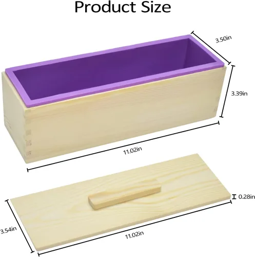 Vista 4 de Artcome Kit de moldes de corte para hacer jabón de pan, 2 moldes rectangulares de silicona de 42 onzas, 2 cajas de madera con tapa, herramienta