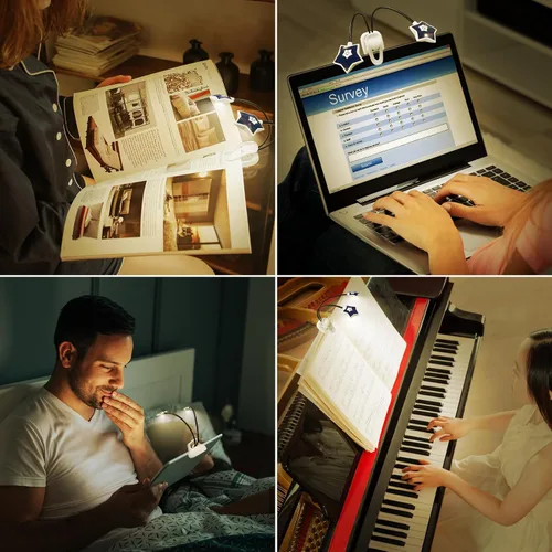 Vista 4 de LUXSWAY Paquete de 2 luces LED de lectura de libros, funciona con pilas, luz de libro para leer en la cama, 2 brillo ajustable para el cuidado