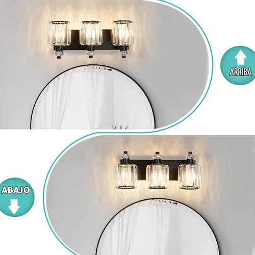 Vista 5 de Lámparas de baño negras con pantalla de cristal K9, iluminación de baño sobre espejo, luces de tocador para sala de estar, dormitorio, baño