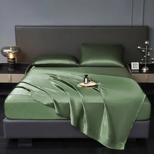 Vista 10 de Revdomfly Juego de 4 Piezas de Sábanas de Satén Azul Bebé de Tamaño Completo, Lujosas y Suaves como Seda, 1 Sábana Bajera Premium que Absorbe