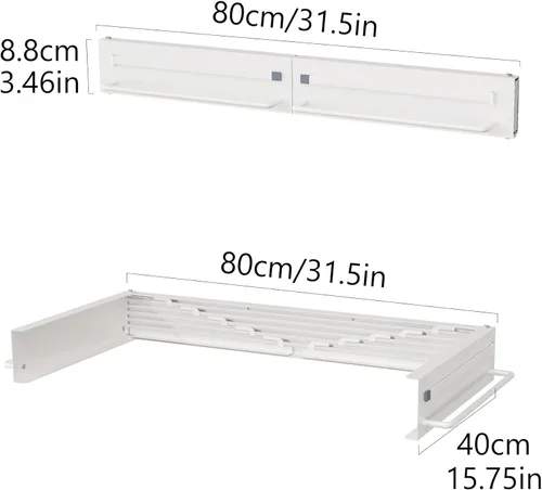Vista 3 de JOOM Estante de secado de ropa montado en la pared,Estante plegable de 31,5 pulgadas,Blanco, Postes