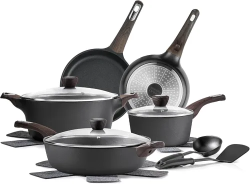 Vista 8 de SENSARTE Juego de utensilios de cocina de cerámica, juego de ollas y sartenes antiadherentes, utensilios de cocina de inducción de 14 piezas,