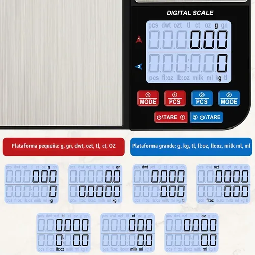 Vista 7 de Báscula digital de cocina de doble plataforma de 22 libras, báscula
