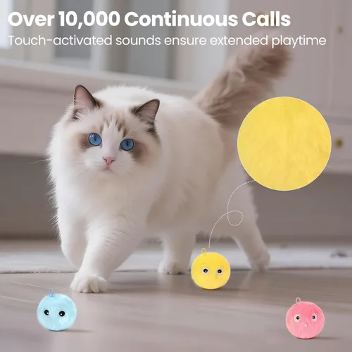 Vista 5 de Chirping - Pelotas de juguete para gatos, paquete de 3 Pelotas de juguete interactivas de felpa mejoradas, 3 sonidos de animales realistas