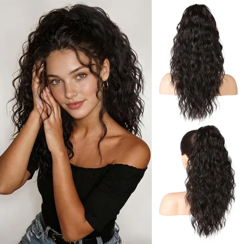 Vista 20 de REECHO Extensión de cola de caballo, extensiones de cabello rizado de cola de caballo de 18 pulgadas, extensiones de cabello sintético natural