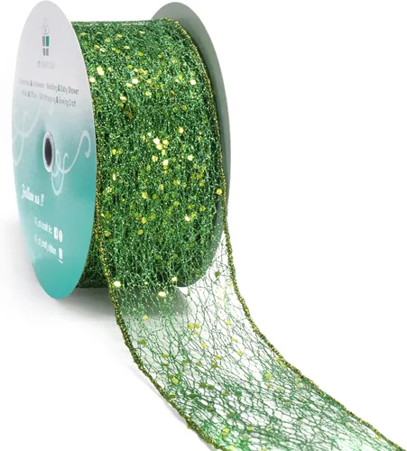 Vista 8 de Cinta con alambre de malla brillante con purpurina de 6 x 10 yardas, color negro para decoración del hogar, lazo para envolver regalos