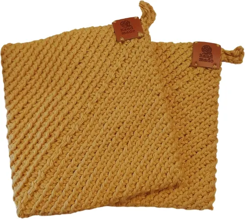 Vista 26 de Soportes para ollas de ganchillo hechos a mano, colección de color sólido, algodón de 6 x 6 pulgadas, resistentes al calor, doble capa, lazo