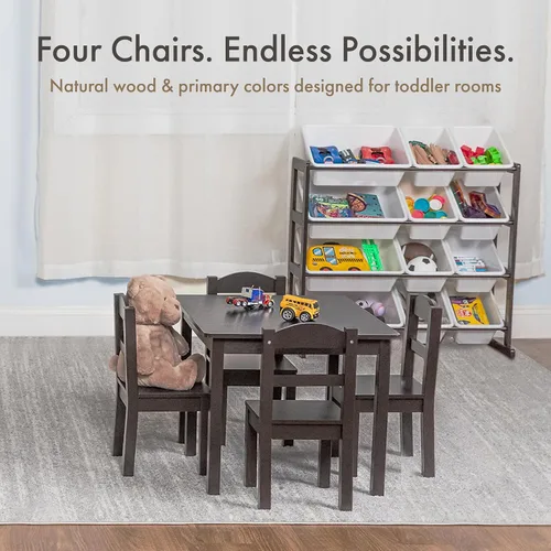 Vista 4 de Humble Crew Juego de mesa y silla para niños pequeños, muebles de actividades de madera Sturdy 5 piece playroom or bedroom desk, perfect size for