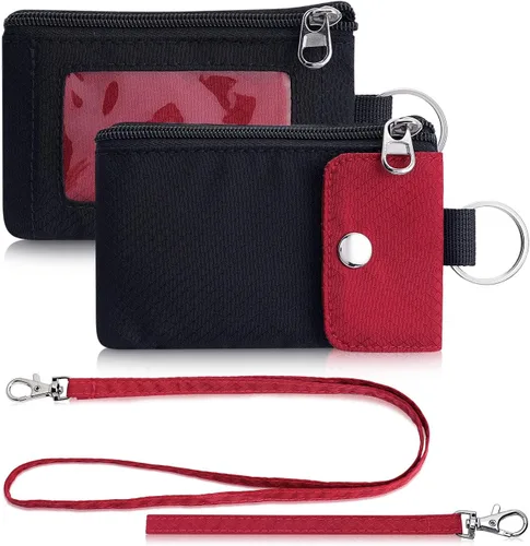 Vista 49 de Artpaxy Cartera minimalista para hombres y mujeres, llavero con bloqueo RFID, con cremallera, pequeña cartera con ventana de identificación, 2