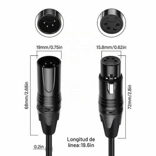 Vista 3 de GINTOOYUN Cable DMX de 4 pines de señal XLR macho a hembra DMX512 XLR macho a hembra Cable de señal de luz de escenario con conectores metálicos