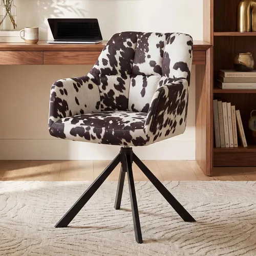 Vista 9 de EALSON Cómoda silla de escritorio de cuero, moderna silla de trabajo para computadora, sin ruedas, silla giratoria con brazo de respaldo medio