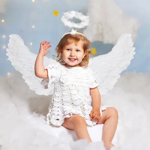 Vista 7 de Yamgqus Alas de ángel, alas de ángel y halo para adultos y niños, disfraces de ángel para mujeres y niñas para Halloween, Navidad, fiesta de carnaval