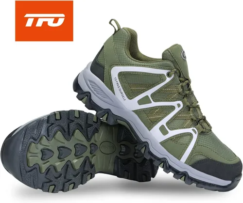 Vista 5 de TFO Zapatos de senderismo para hombre, plantilla impermeable de circulación de aire, soporte al tobillo, antideslizante, ligero para exteriores