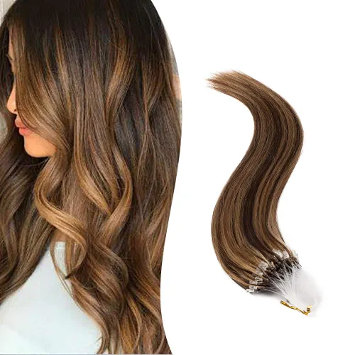 Vista 9 de SEGO Extensiones de cabello humano con micro cuentas, extensiones de cabello humano con micro bucle, lacio, natural, fusión fría, 1.76 oz/paquete