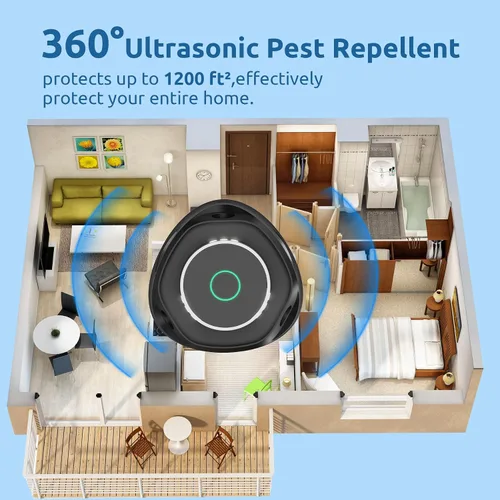 Vista 6 de Repelente ultrasónico de roedores, repelente de ratones de 360° con control remoto, repelente de plagas, enchufe ultrasónico con ultrasonido y luz