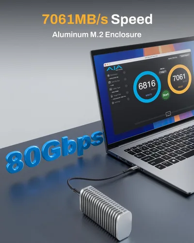 Vista 4 de TERRAMASTER Carcasa para SSD Pro D1 SSD Pro 80Gbps M.2 NVMe, hasta 7061 MB/s, carcasa de aluminio con refrigeración eficiente, cero ruido