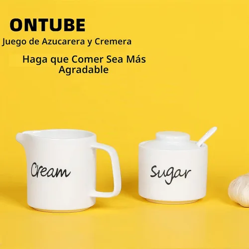 Vista 3 de ONTUBE Azucarero de porcelana y crema Set de 3, blanco