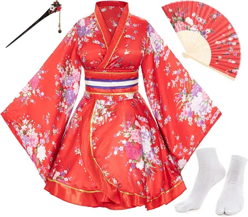 Vista 2 de Elibelle Juego de calcetines de seda plegables de seda para mujer, estilo kimono de anime japonés