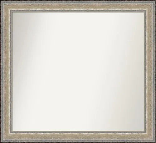 Vista 10 de Amanti Art Espejo de baño plateado para sobre el fregadero, 28 x 37 pulgadas, elegante espejo rectangular de peltre cepillado, marco de madera