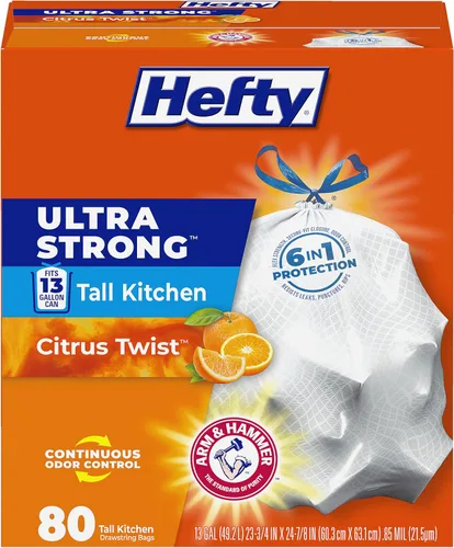 Vista 12 de Hefty Bolsas de basura ultra fuertes de 13 galones, bolsas de basura altas para cocina de tamaño de 13 galones, cierre con cordón, control continuo