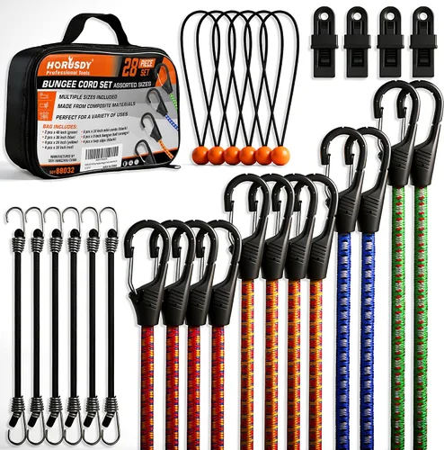 Vista 20 de 10-Piece 12" Elastic Bungee Cords with Hooks, Heavy Duty Outdoor Elastic Bungee Cords, Bungee Cord Bundle with Metal Hook for Securing Tarps 10pcs