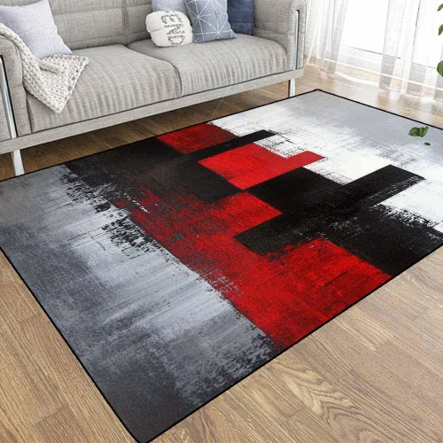 Vista 55 de TOMWISH - Alfombra abstracta pintada a mano en blanco y negro con pintura dorada, sala de estar, dormitorio, decoración de suelo, alfombra