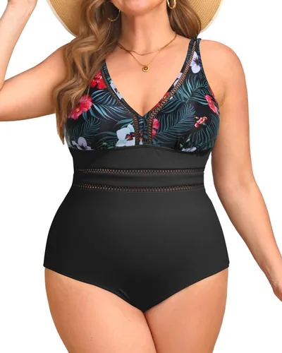 Vista 15 de Daci - Trajes de baño de una pieza para mujer talla extra grande, sexy con huecos, traje de baño con cuello en V Un negro