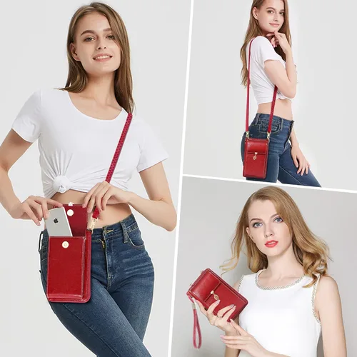 Vista 7 de HUANLANG Pequeñas bolsas cruzadas para teléfono celular de cuero para mujer