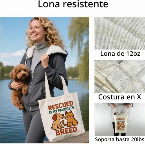 Vista 2 de itgowisa Bolsa de lona reutilizable con cremallera y asas, bolsillo grueso, para compras, compras, playa, regalo Adoptdontshop
