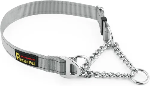 Vista 7 de Collar de perro Martingale de Plutus Pet con cadena de acero inoxidable y nylon reflectante, collar de entrenamiento ajustable sin tirón, para Beige