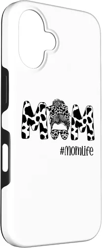 Vista 3 de iPhone 16 Funny Women Mom Life Cow Messy Bun Hair Bandana Glasses Case
