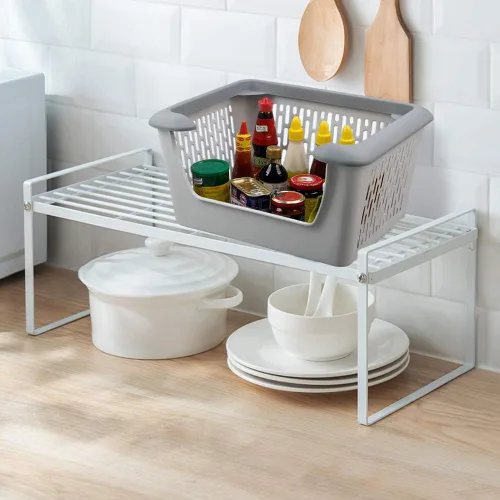 Vista 6 de Asking Cesta de almacenamiento apilable de cocina de plástico gris, cesta organizadora apilable de 3 niveles con ruedas