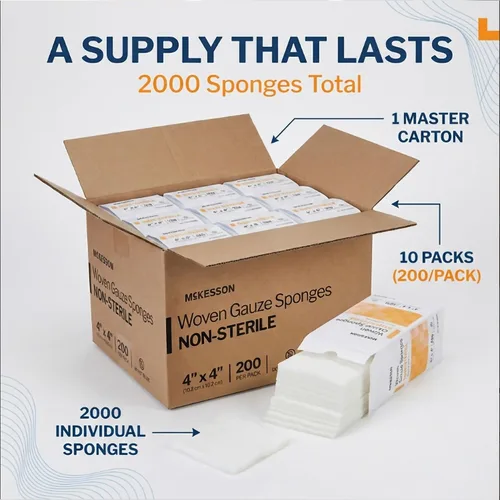 Vista 3 de McKesson Esponjas tejidas de gasa, no estériles, (4 x 4 pulgadas (200 unidades) 12-Ply 100% Cotton Breathable Woven Gauze Sponges for Wound Care &