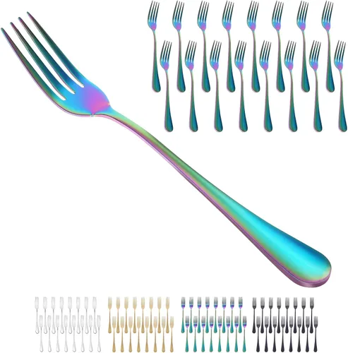 Vista 7 de Juego de 12 cucharas y tenedores, cubiertos de acero inoxidable de grado alimenticio, 6 tenedores (6.8 pulgadas) y 6 cucharas (6.6 pulgadas), juego