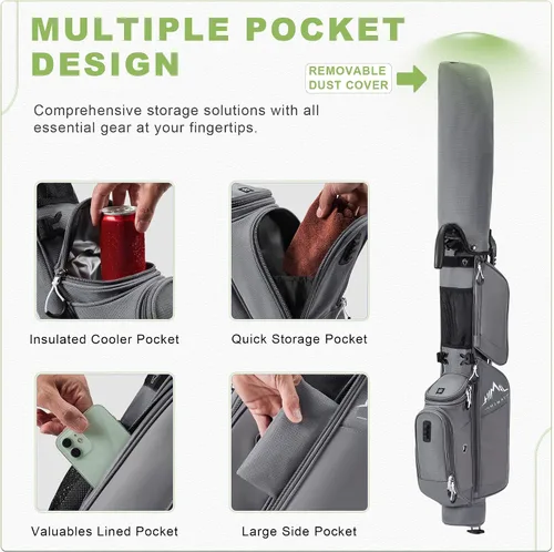 Vista 5 de Bolsa de golf ligera con soporte para transportar – Bolsa de golf fácil de llevar y duradera para Pitch n Putt para el campo de práctica, Par 3