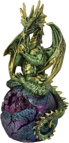 Vista 5 de Ebros Gift Meditación verde Gaia Terra Yoga Monje Dragón sentado en la Tierra Joven Esfera LED Orbe Girosfera Figurita Calabozos y Dragones Leyenda