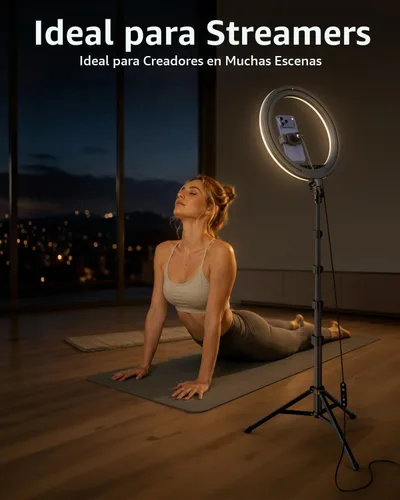 Vista 6 de TODI Anillo de luz de 12 pulgadas con soporte de trípode extensible de 63 pulgadas, anillo de luz para selfie con soporte para teléfono y control