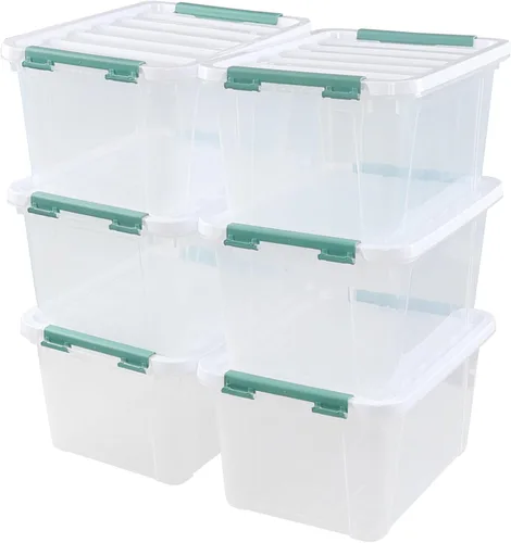 Vista 10 de Quickquick - Contenedor de plástico transparente de 12 cuartos de galón con asa, 4 paquetes Contenedores organizadores de plástico con tapas