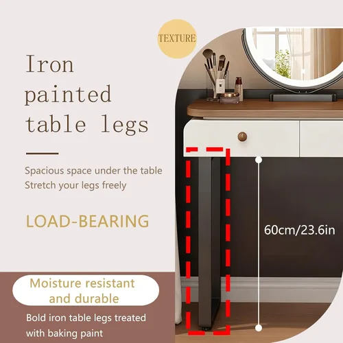 Vista 7 de Tocador de Maquillaje Grande con cajones,Spacious Storage Capacity, Modern Wood-Inspired Design, expansive countertop, Rounded Edges, Silent-Glide