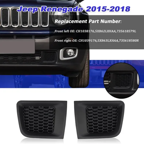 Vista 3 de 1 par de rejillas de inserción para el parachoques delantero con cubierta de bisel de reemplazo para Jeep Renegade 2015-2018 Sport Latitude