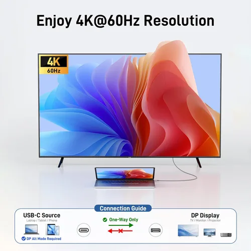 Vista 2 de acer Cable USB C a DisplayPort de 3.3 pies (4K a 60 Hz 2K a 165 Hz), cable tipo C a DisplayPort (aluminio resistente, Plug & Play) Thunderbolt 3/4/5