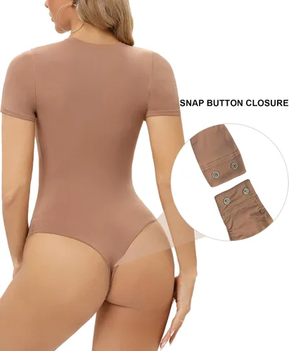 Vista 2 de SHAPERX Body tipo body Hugging para mujer, suave cuello redondo, traje de tanga