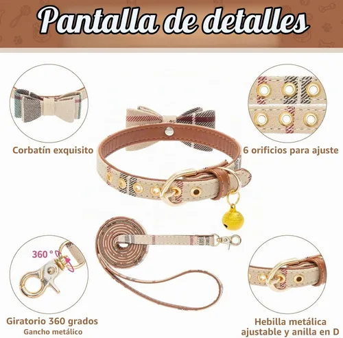 Vista 2 de BINGPET Juego de collar y correa para cachorro con pajarita, pañuelo a Beige