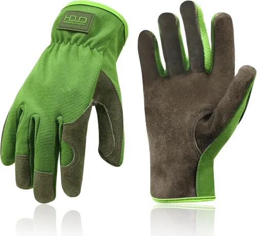 Vista 13 de HANDLANDY Guantes de jardinería de cuero para hombre, guantes de trabajo utilitarios para mecánicos, construcción, conductor